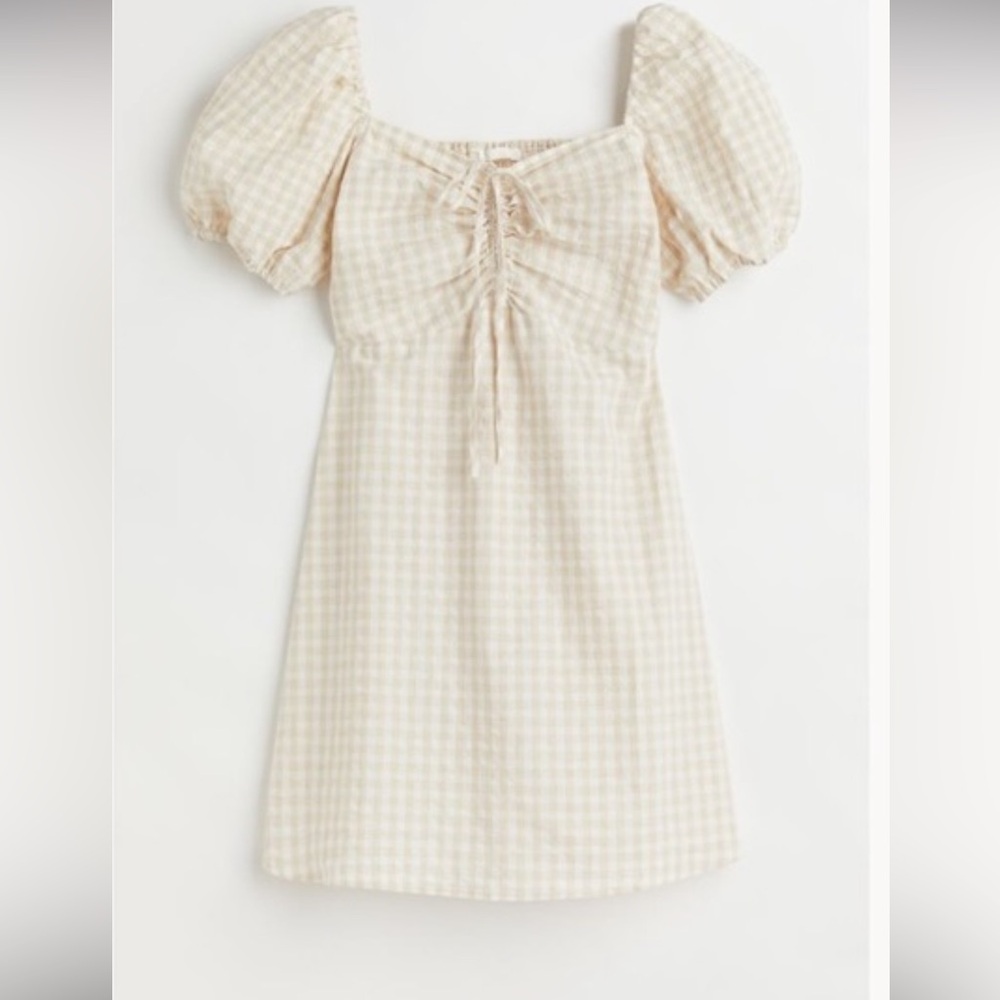 H&M Cream Gingham Puff Sleeve Dress